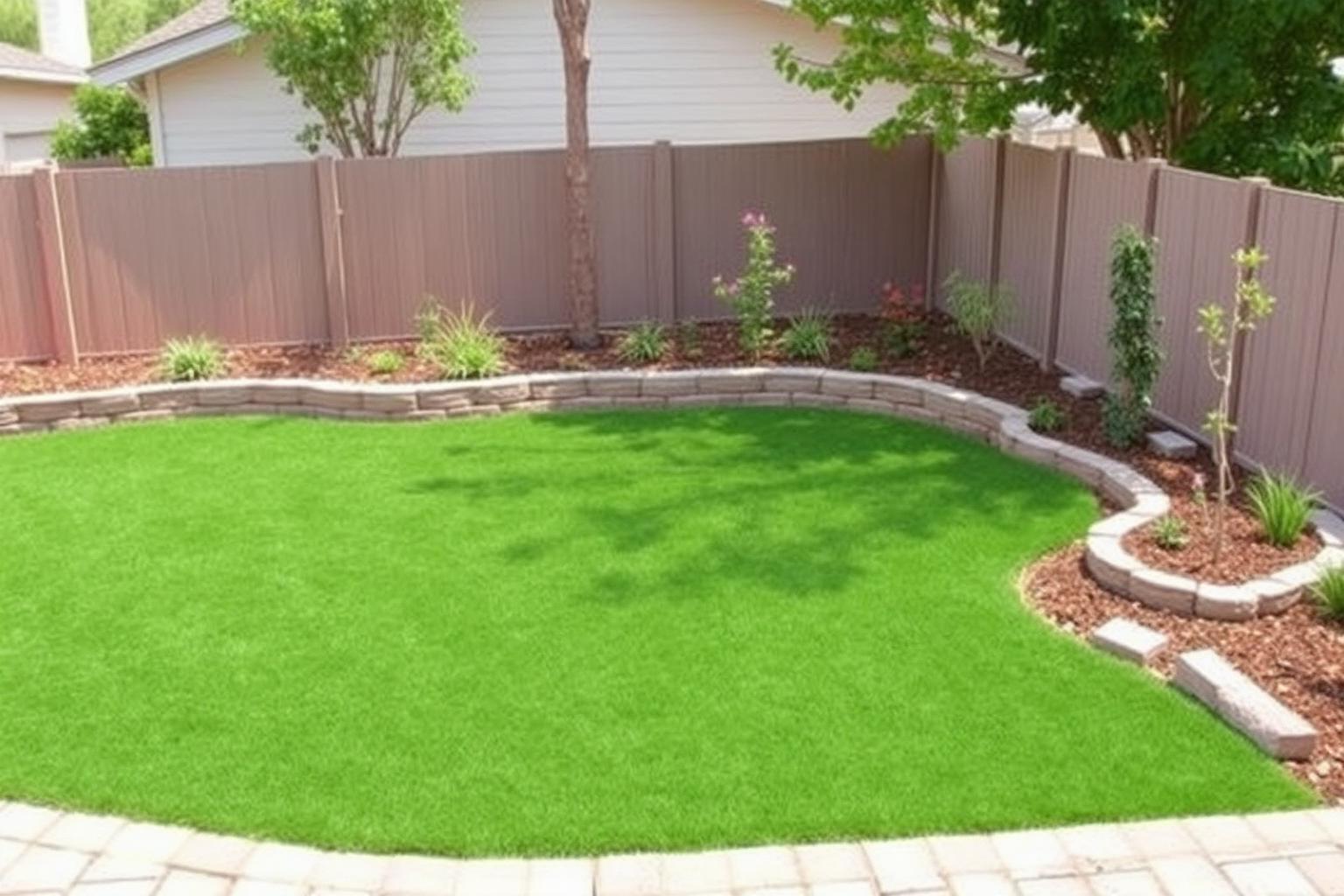 Finished backyard with turf, patio and block wall